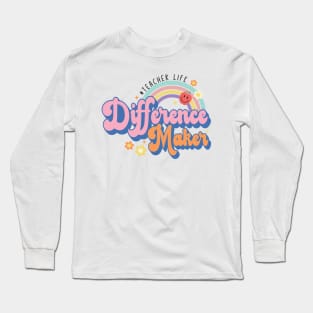 Difference Maker, Teacher Life Graphic Design, Rainbow Pastel Colors Teacher Long Sleeve T-Shirt